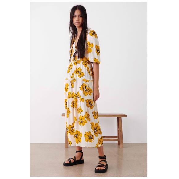 ba&sh Kory Floral Print Midi Dress - Picture 1 of 13